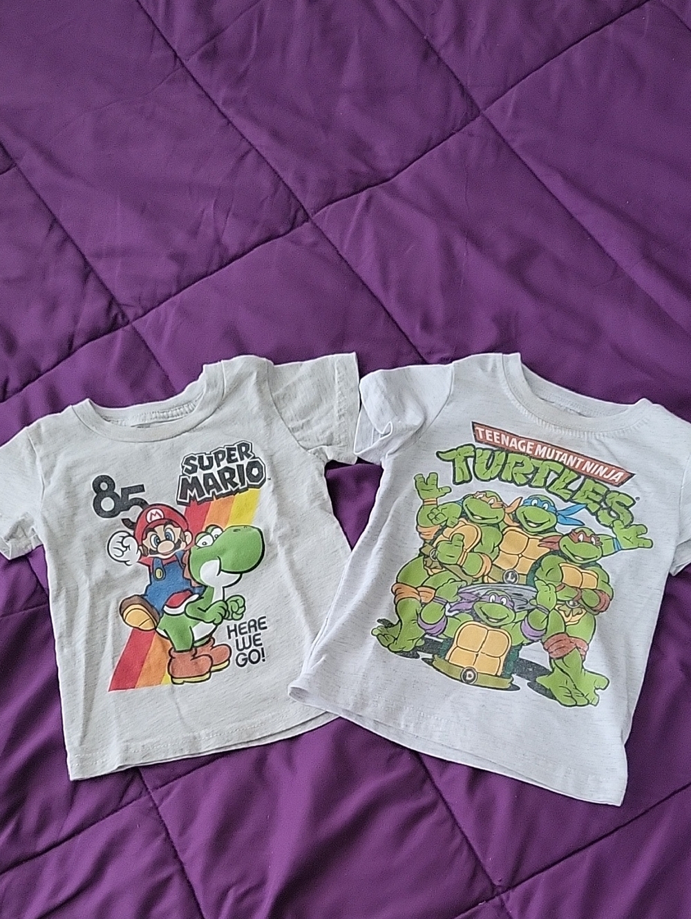 White Super Mario & Teenage Mutant Ninja Turtles Kids Graphic Tee Set